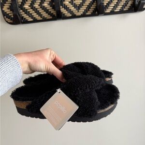 Birkenstock Papillio Daytona Platform Slide - Black Teddy - Size 39/Size 8 - NWT